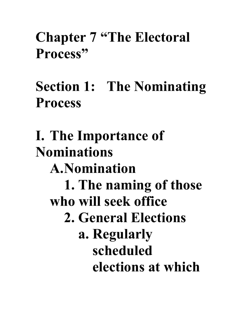 Chapter 7 “The Electoral Process” For Chapter 7 The Electoral Process Worksheet Answers
