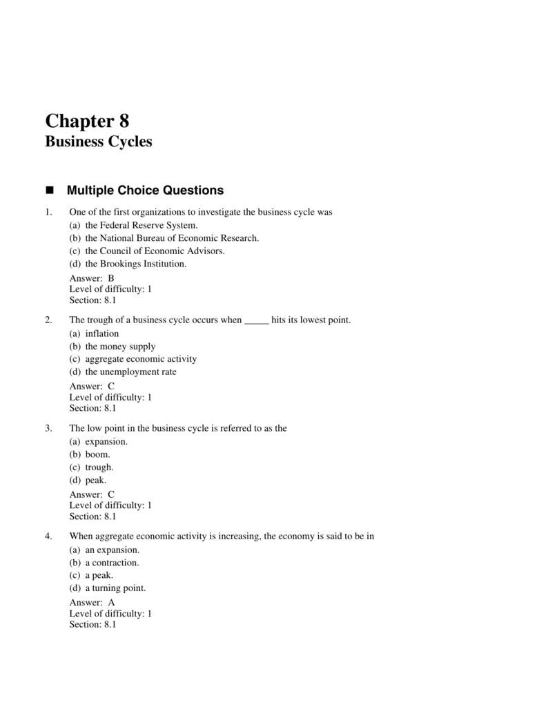 Chapter 8 Business Cycles With Business Cycle Worksheet Answer Key