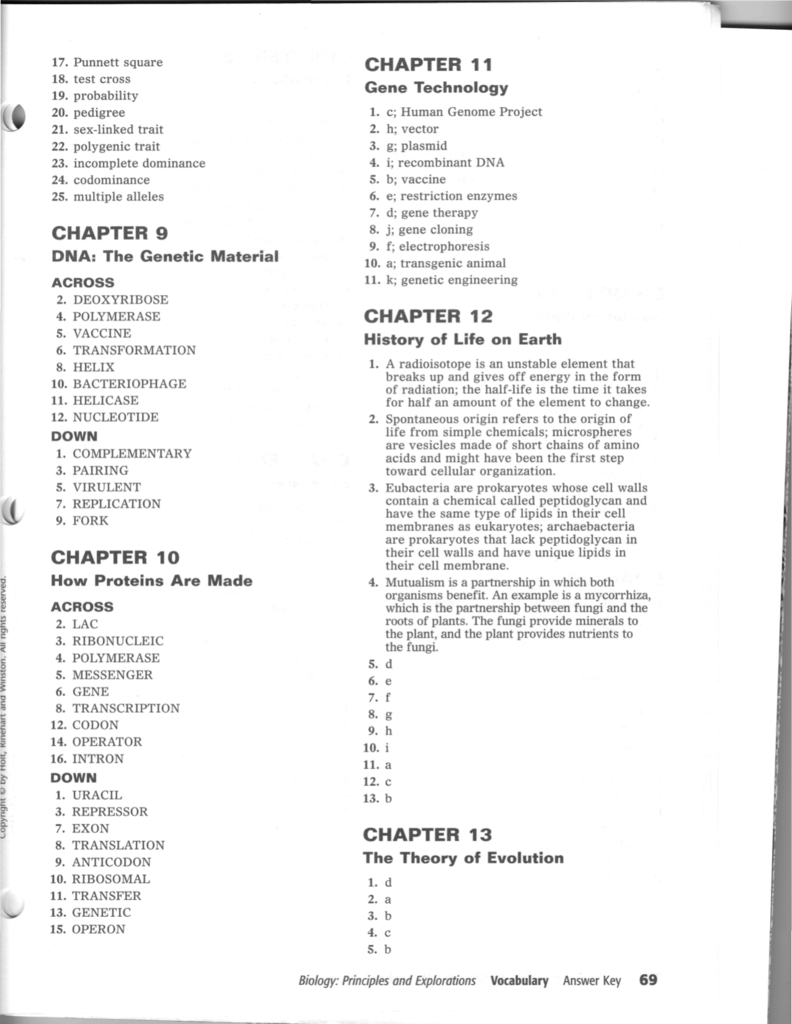 Chapter 9 Dna The Genetic Material Across For Chapter 11 Dna And Genes Worksheet Answers