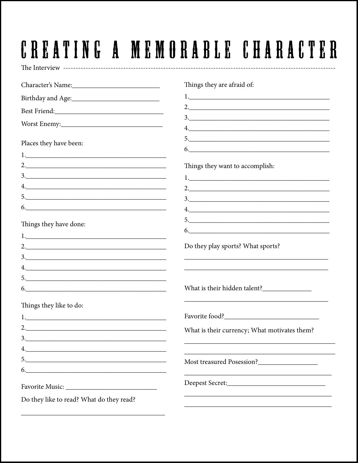 Character Interview  A Worksheet For Beginners  Writers Write Together With Interview Worksheet For Students