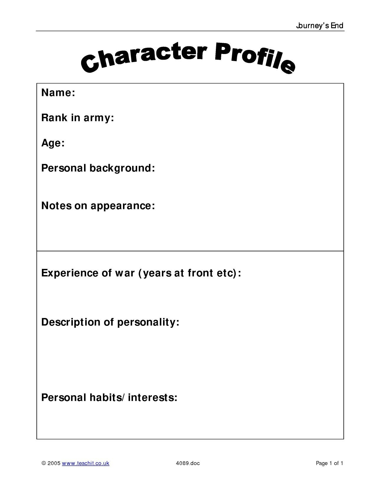 Character Profile And Character Profile Worksheet