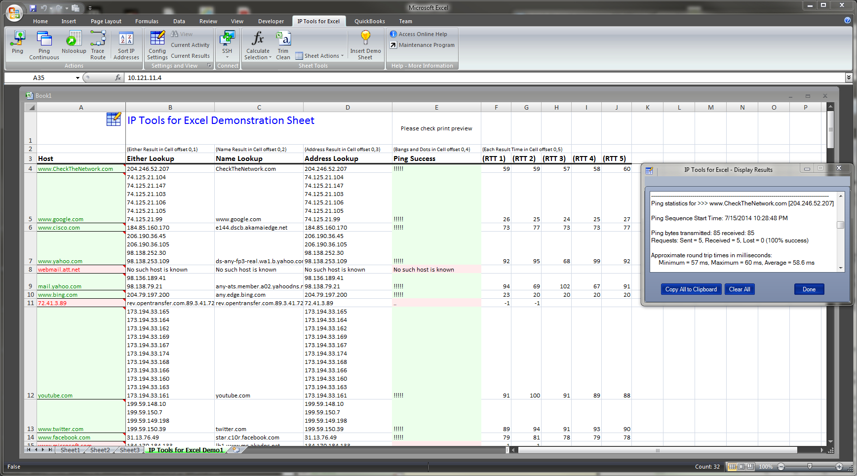 Check The Network   Ip Tools For Excel Addin / Plug In For Ip Spreadsheet Template