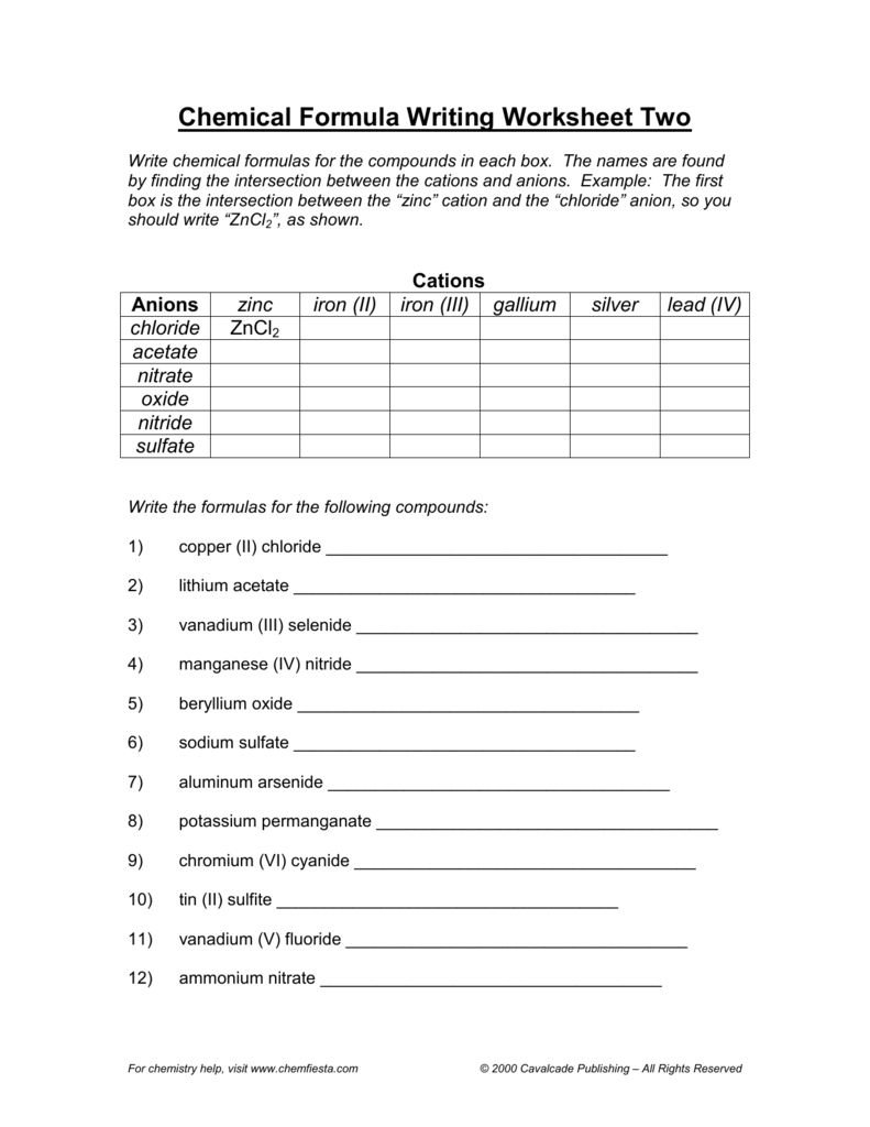 Chemical Formula Writing Worksheet Iirevised 18 Inside Chemical Formula Writing Worksheet