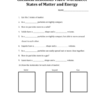 Chemical Reactions Video Worksheet States Of Matter And Energy Or Matter And Energy Worksheet