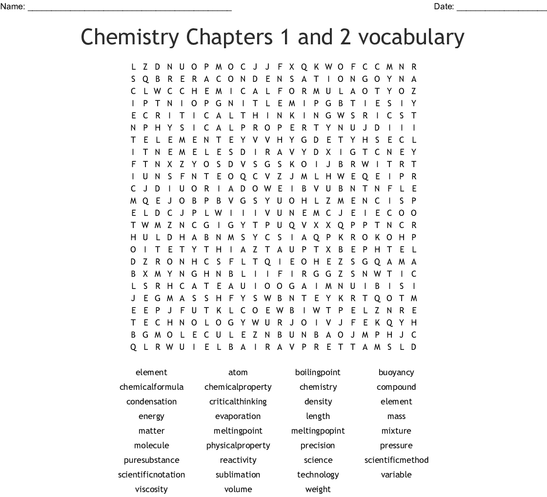 Chemistry Chapters 1 And 2 Vocabulary Word Search  Wordmint Along With Search For Matter Vocabulary Review Worksheet Answers