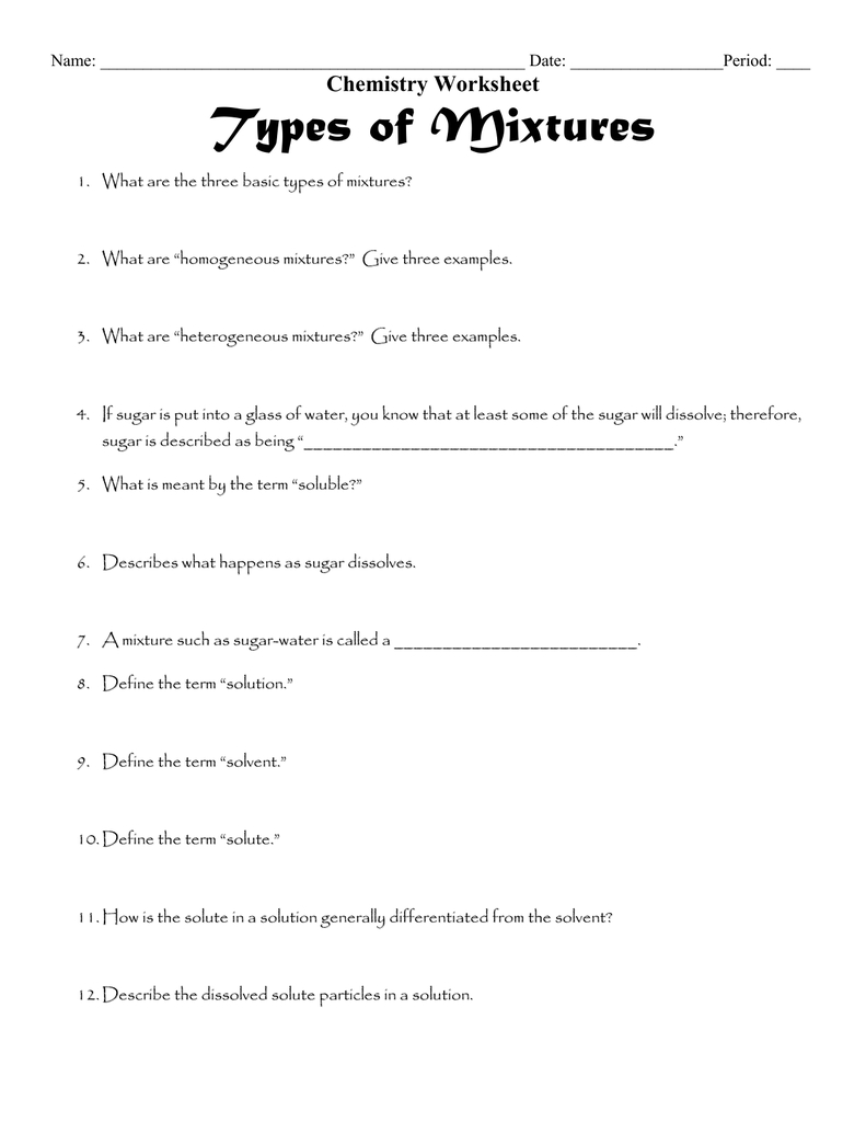 Chemistry Worksheet Regarding Solutions Colloids And Suspensions Worksheet
