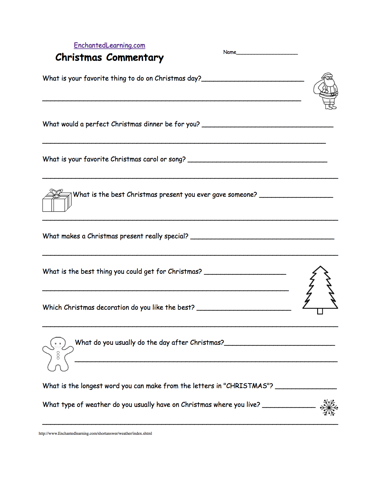 Christmas Activities Writing Worksheets  Enchantedlearning With Christmas Handwriting Worksheets