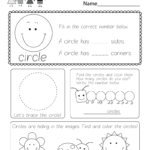Circle Worksheet  Free Kindergarten Geometry Worksheet For Kids In Circle Geometry Worksheets