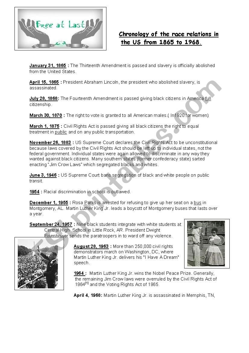 Civil Rights Timeline  Esl Worksheetobindidon Within Voting Rights Timeline Worksheet