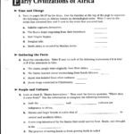 Civilizations Of Africa With Early African Civilizations Worksheet Answers