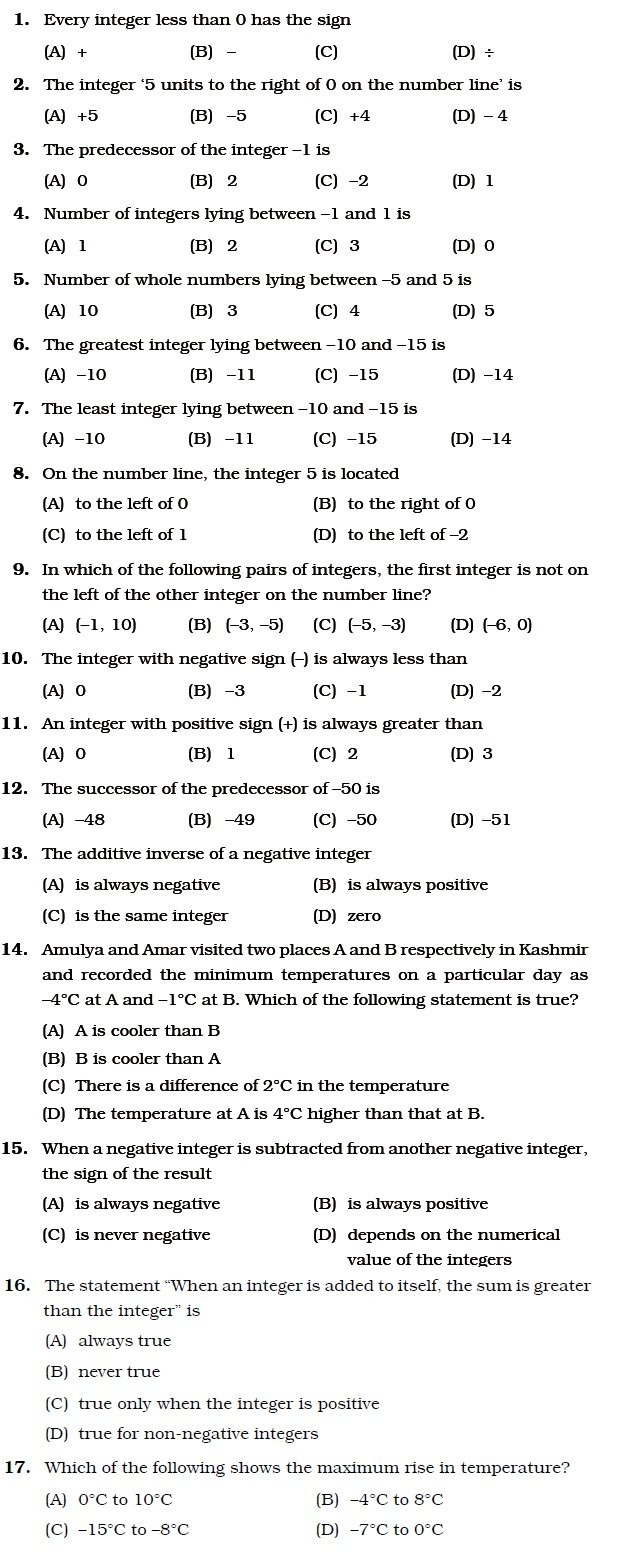 Class 6 Important Questions For Maths – Integers  Aglasem Schools Also Integers Worksheets With Answers For Grade 6