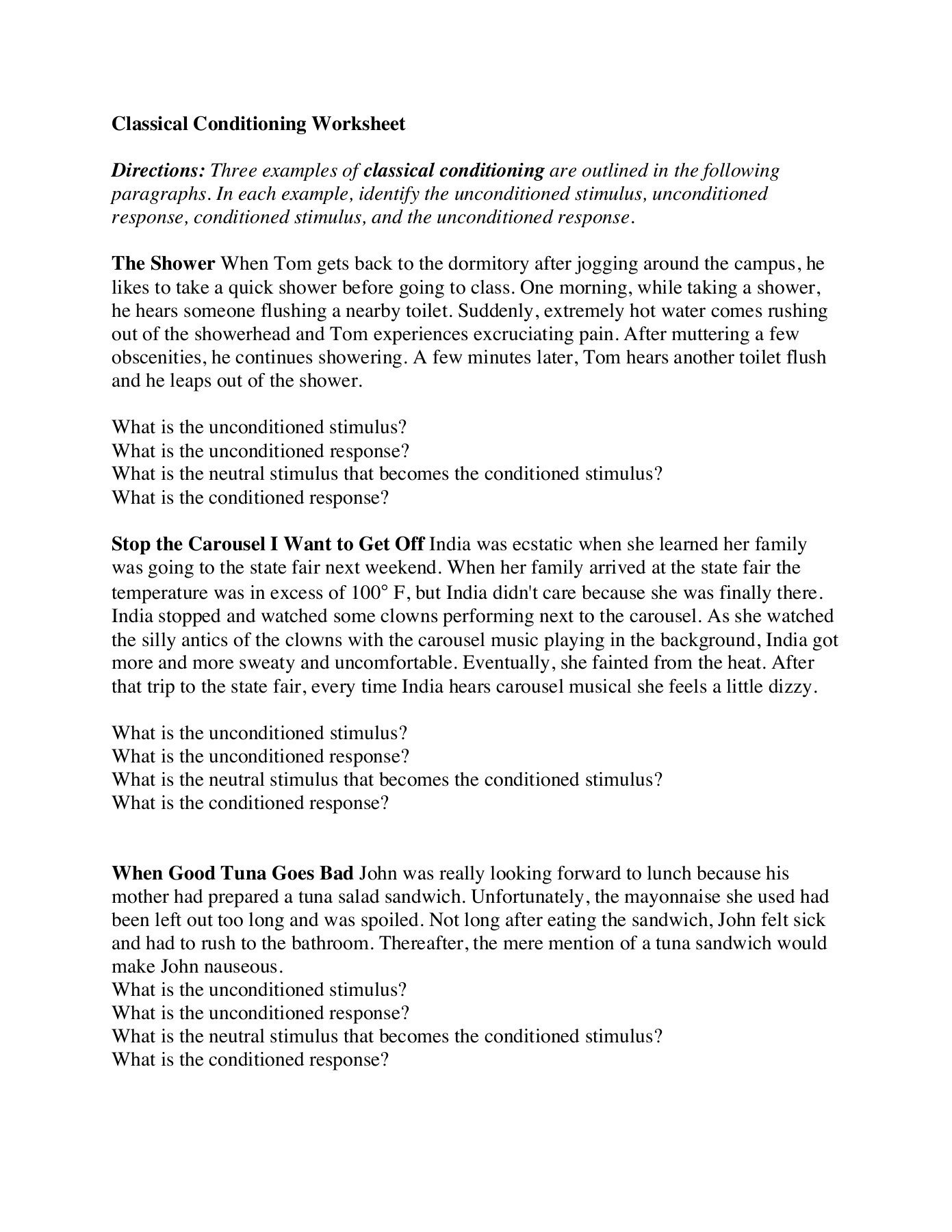 Classical Conditioning Worksheet 2  Lps Pages 1  4  Text Version For Classical Conditioning Worksheet