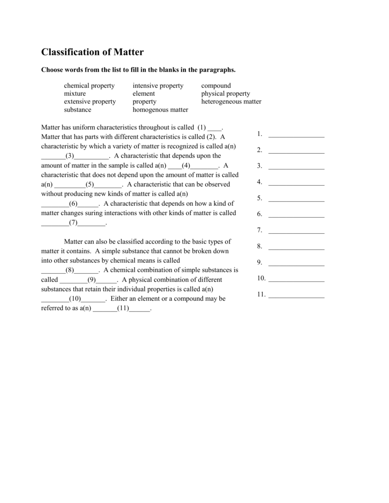 Classification Of Matter Worksheets Along With Physical And Chemical Changes And Properties Of Matter Worksheet