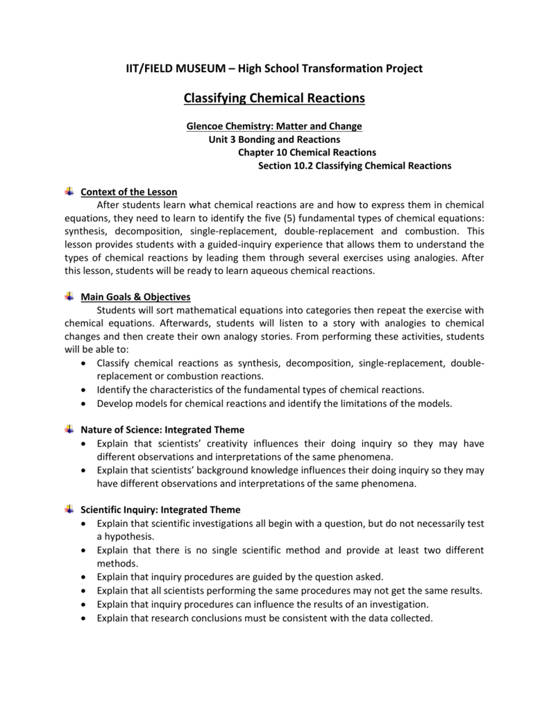 Classifying Chemical Reactions Worksheet With Regard To Classification Of Chemical Reactions Worksheet Answers