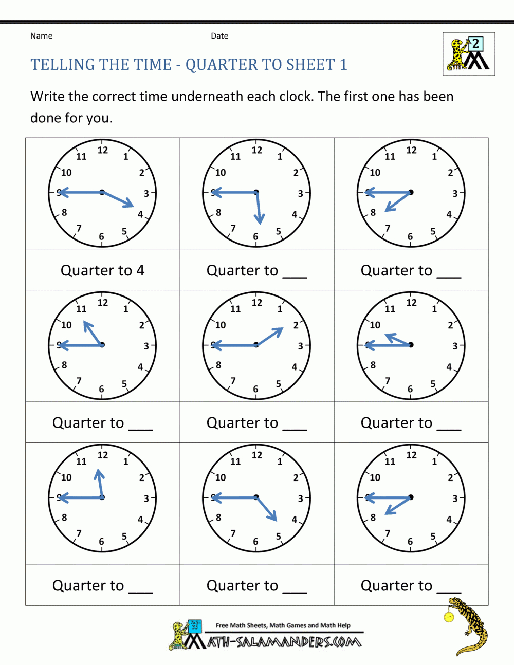 Clock Worksheet  Quarter Past And Quarter To With Telling Time Worksheets Printable