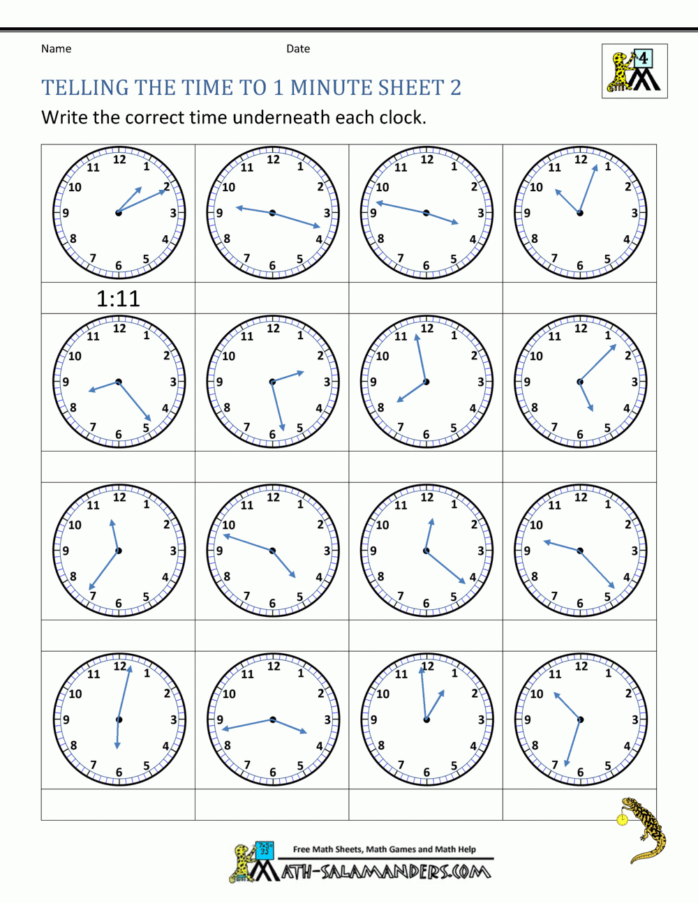 Clock Worksheets  To 1 Minute Also Time To The Minute Worksheets
