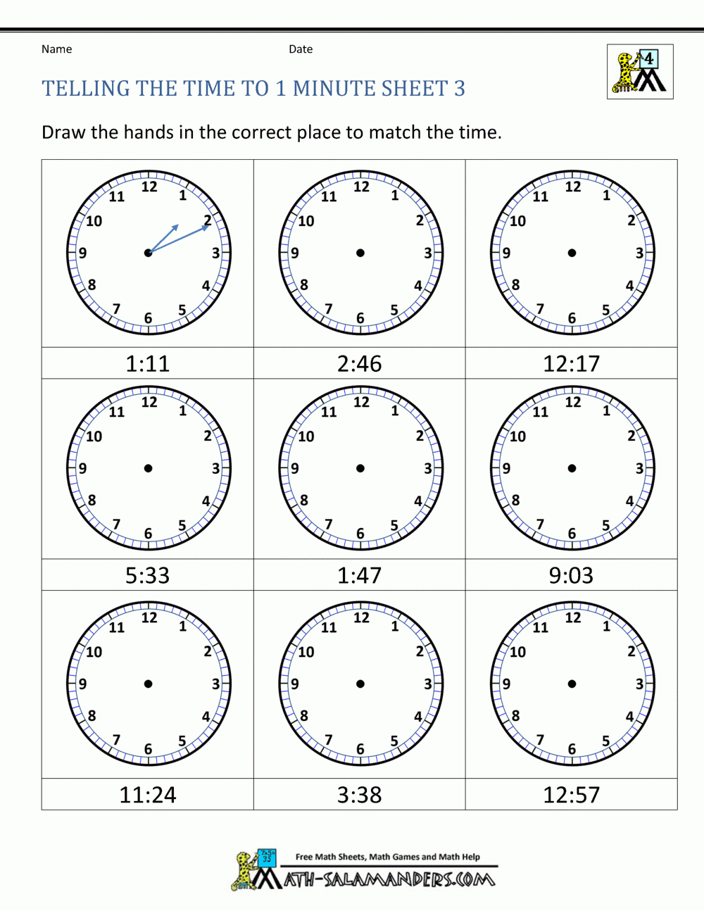 Clock Worksheets  To 1 Minute Intended For Time To The Minute Worksheets