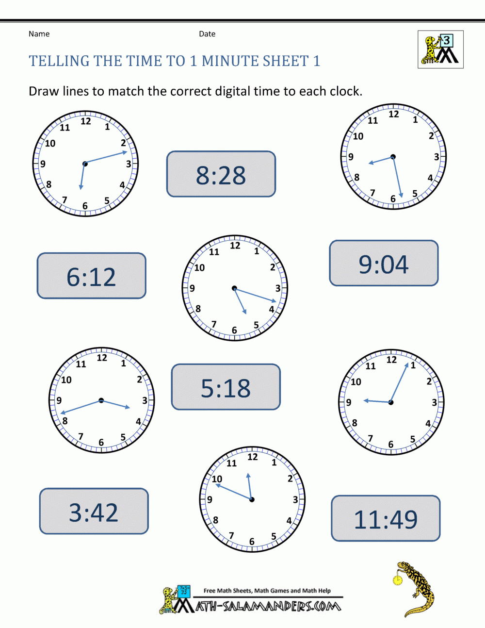Clock Worksheets  To 1 Minute With Printable Clock Worksheets