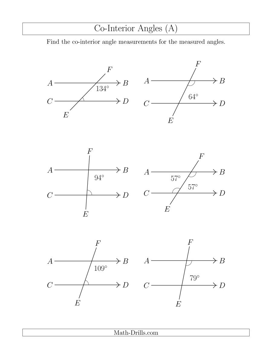 Cointerior Angle Relationships A For Interior Angles Worksheet