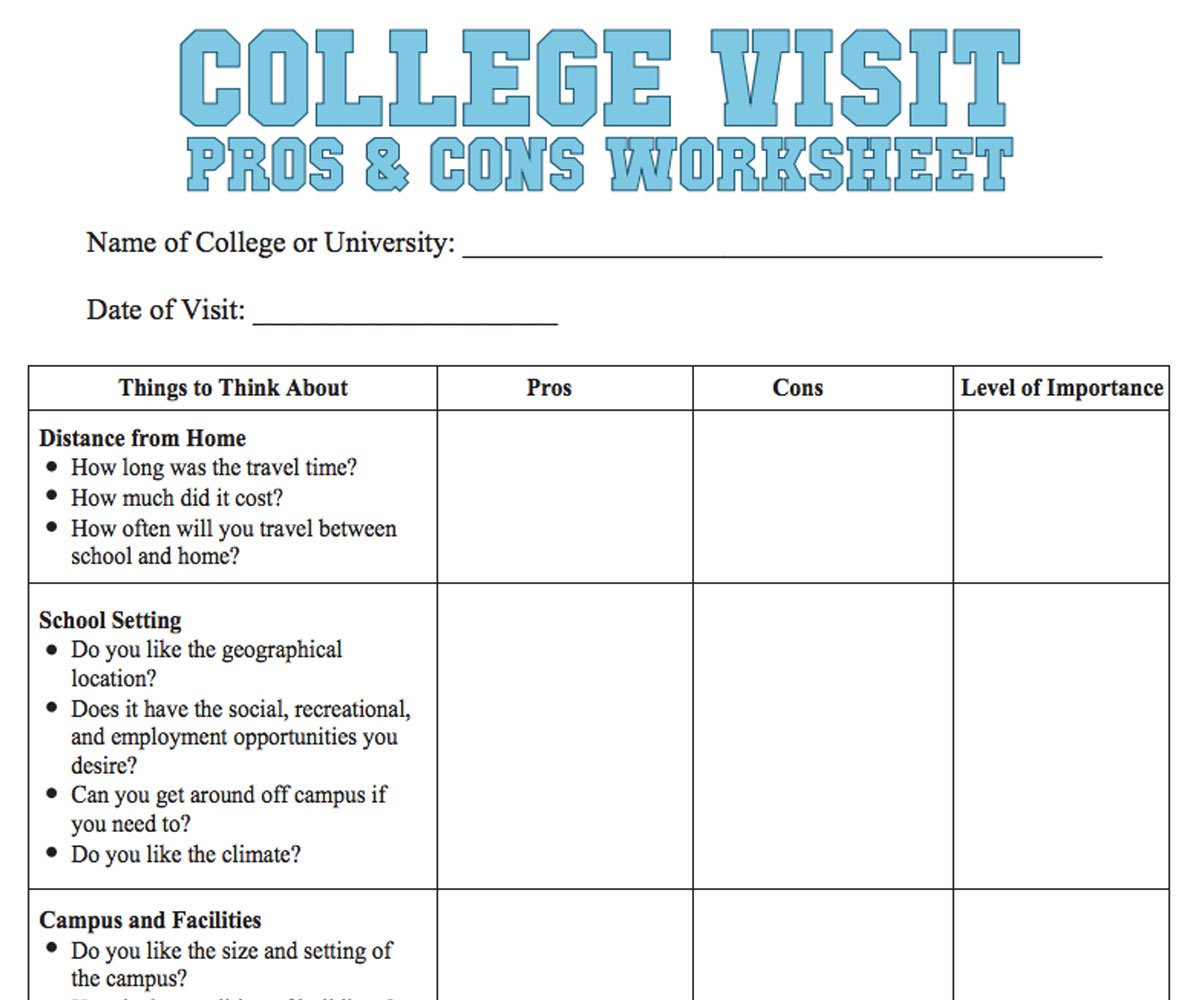 College Visit Checklist Worksheet  Familyeducation With Regard To College Cost Comparison Worksheet