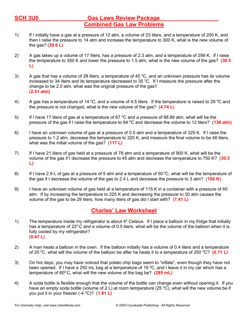 Combined Gas Law Problems Intended For Combined Gas Law Problems Worksheet Answers