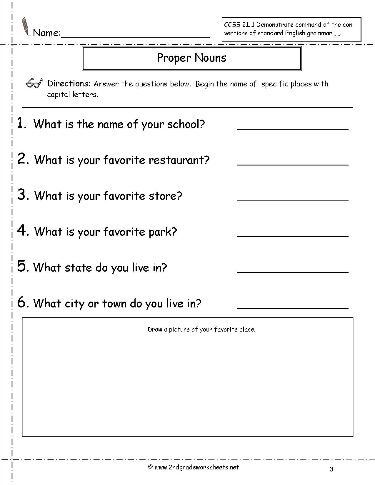 Common And Proper Nouns Worksheet For Common Core Grammar Worksheets