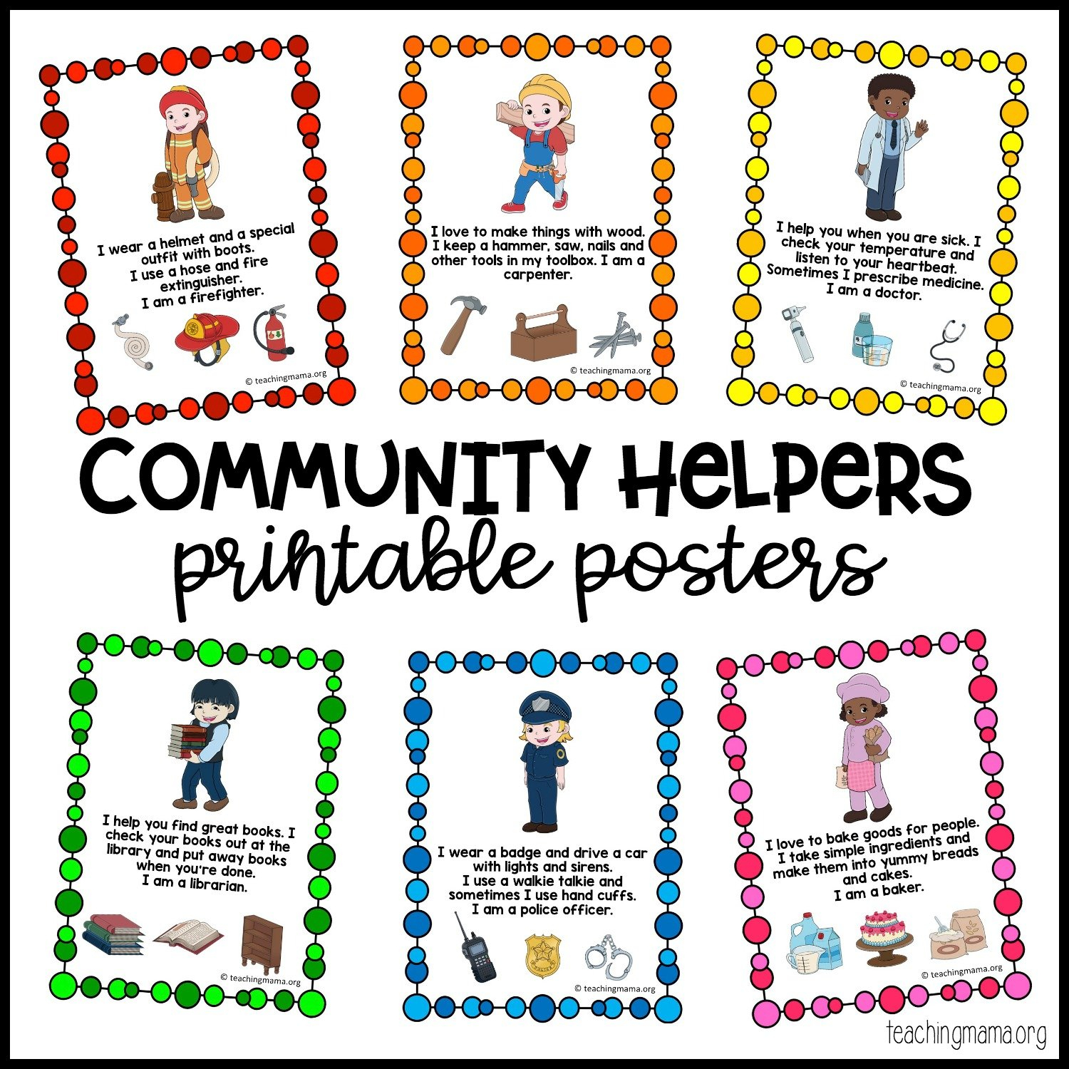 Community Helpers Printable Posters  Teaching Mama Together With Community Helpers Police Officer Worksheet