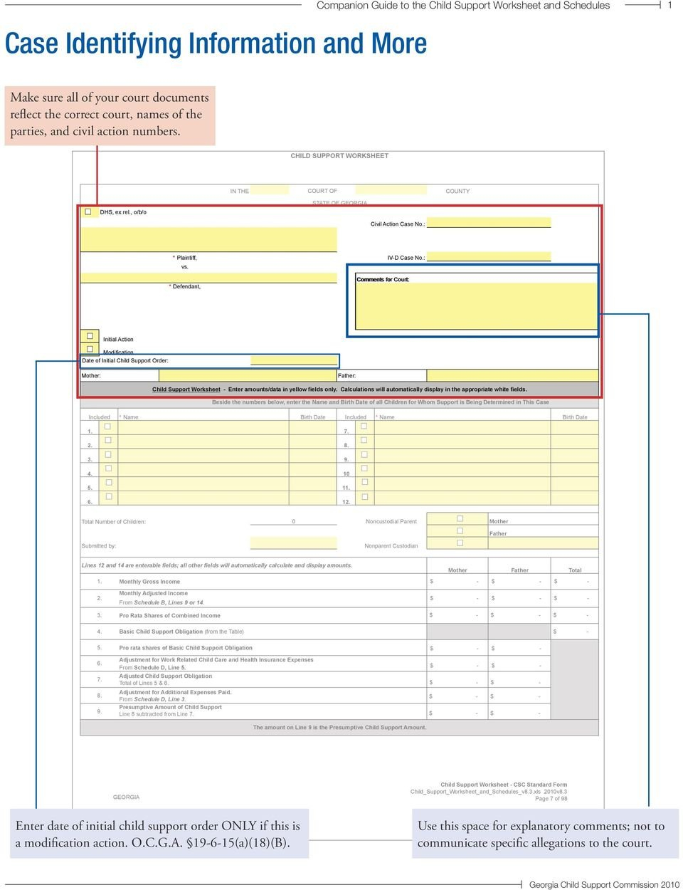 Companion Guide To Child Support Worksheet And Schedules  Pdf In Georgia Child Support Worksheet