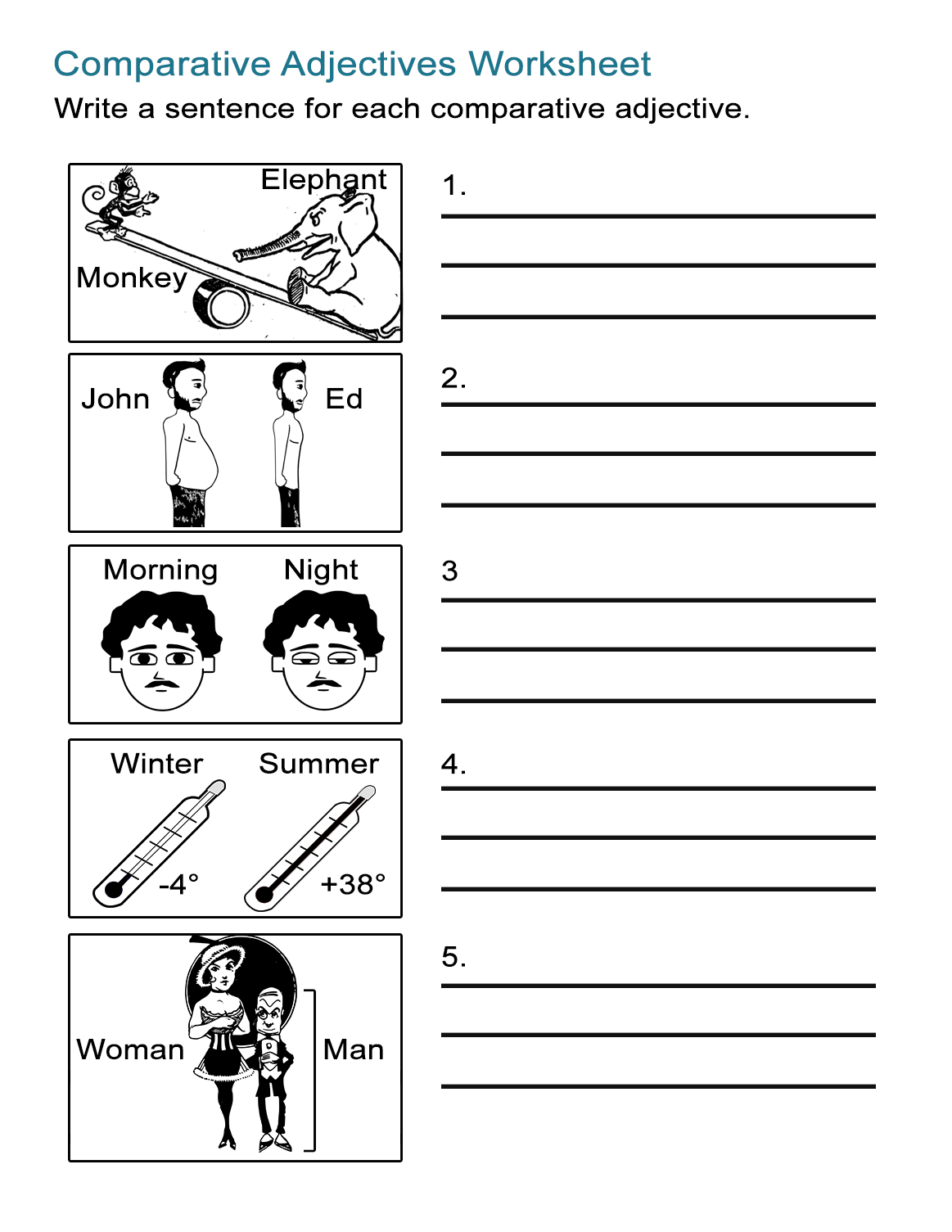 Comparative Adjectives Worksheet Write A Sentence  All Esl And Comparative Adjectives Worksheet