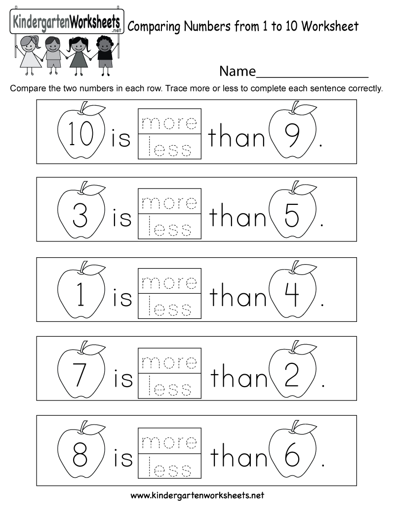 Comparing Numbers From 1 To 10 Worksheet  Free Kindergarten Math Also Numbers 1 10 Worksheets