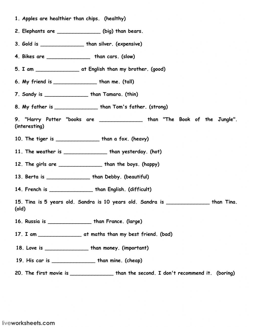 Comparison Of Adjectives  Interactive Worksheet As Well As Spanish Adjectives Worksheet