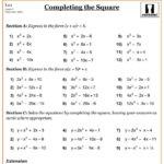 Completing The Square Worksheet With Answers  Oaklandeffect Also Completing The Square Worksheet