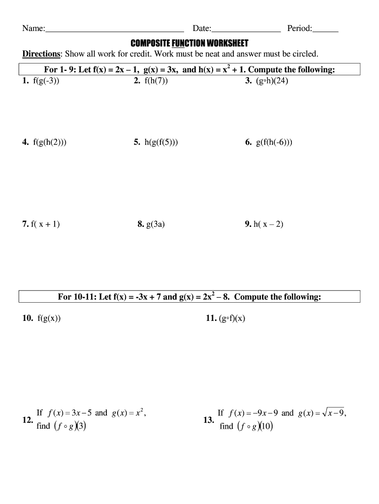 Composite Function Worksheet Fh7 Answers  Fill Online Printable For Composite Function Worksheet Answers