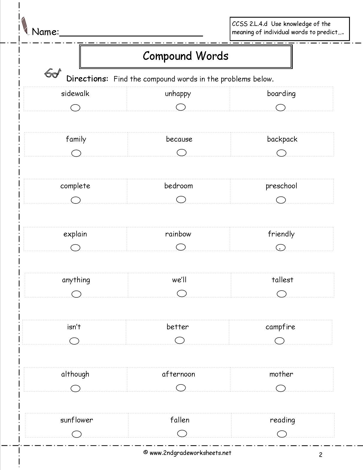 Compound Words Worksheets For Common Core Vocabulary Worksheets