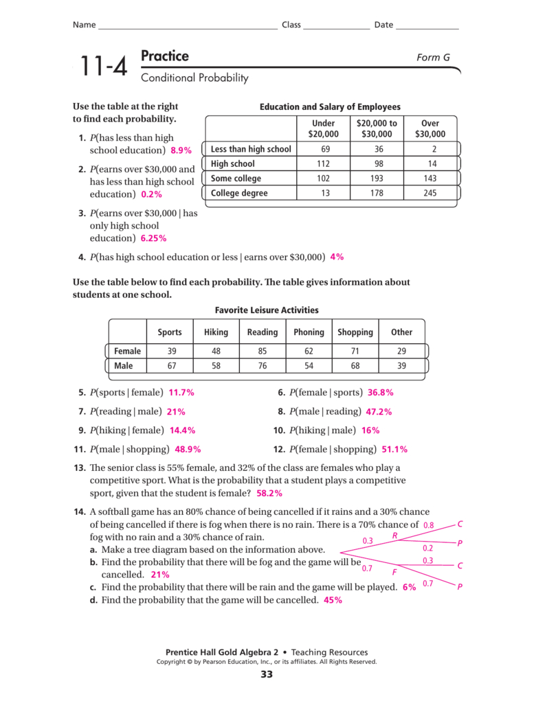Conditional Probability Worksheet Answers Together With Probability Worksheets With Answers