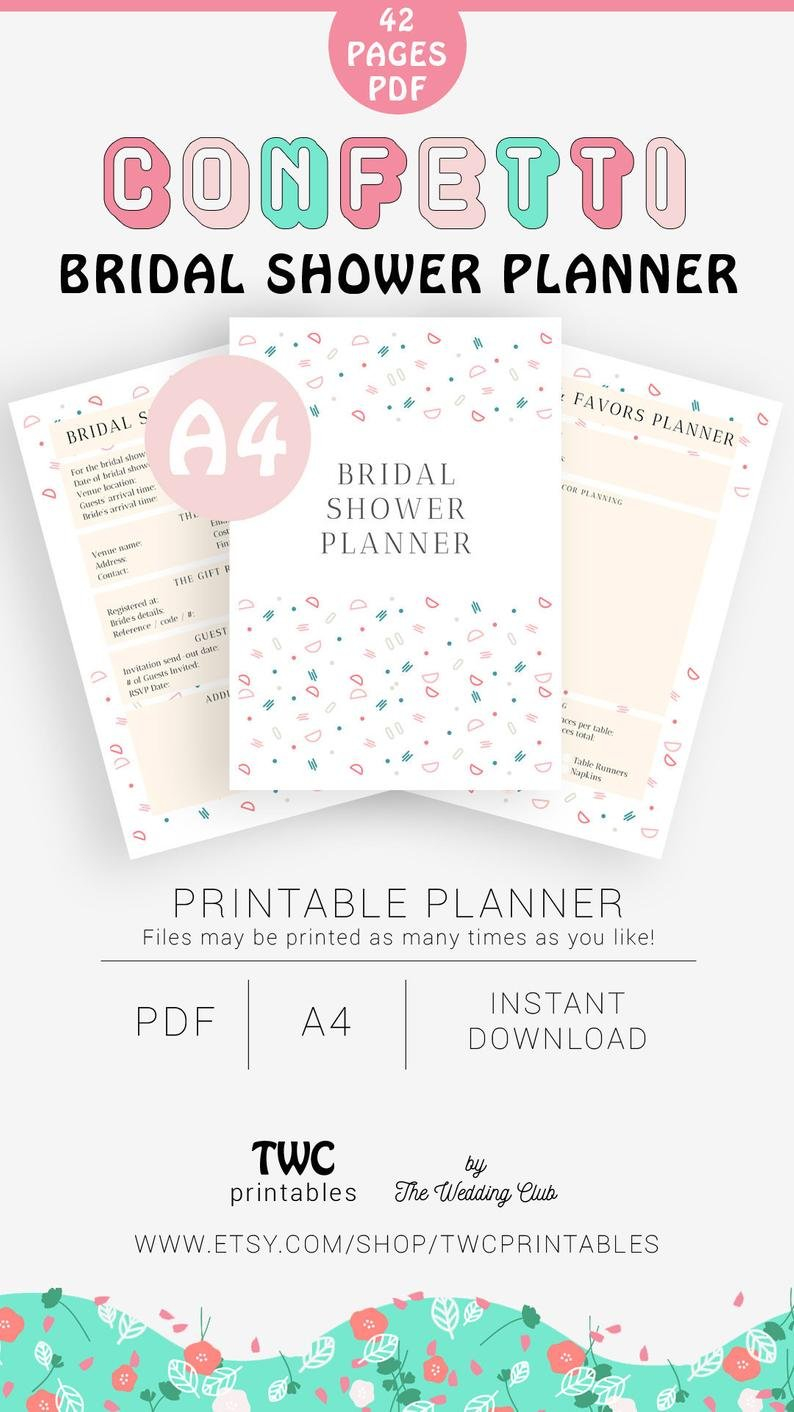 Confetti Bridal Shower Planner Printable Bridal Shower  Etsy Throughout Bridal Shower Planning Worksheet