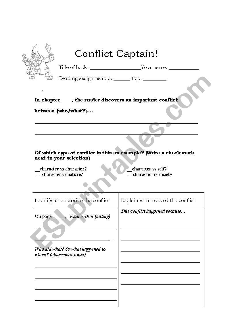 Conflict Captain Literature Circles Role Sheet For Identifying And Within Analyzing Literature Worksheet