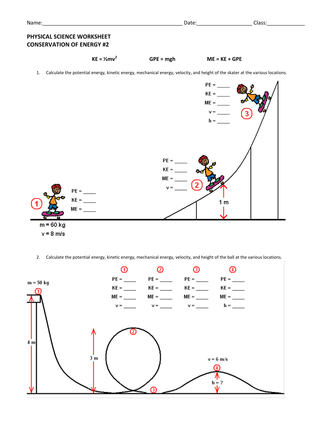 Conservation Of Energy Dragged Throughout Physical Science Worksheet Conservation Of Energy 2