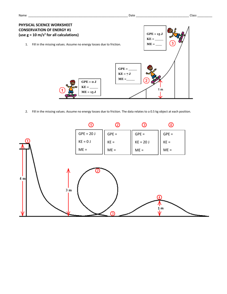 Conservation Of Energy Worksheet 1 With Regard To Conservation Of Mechanical Energy Worksheet