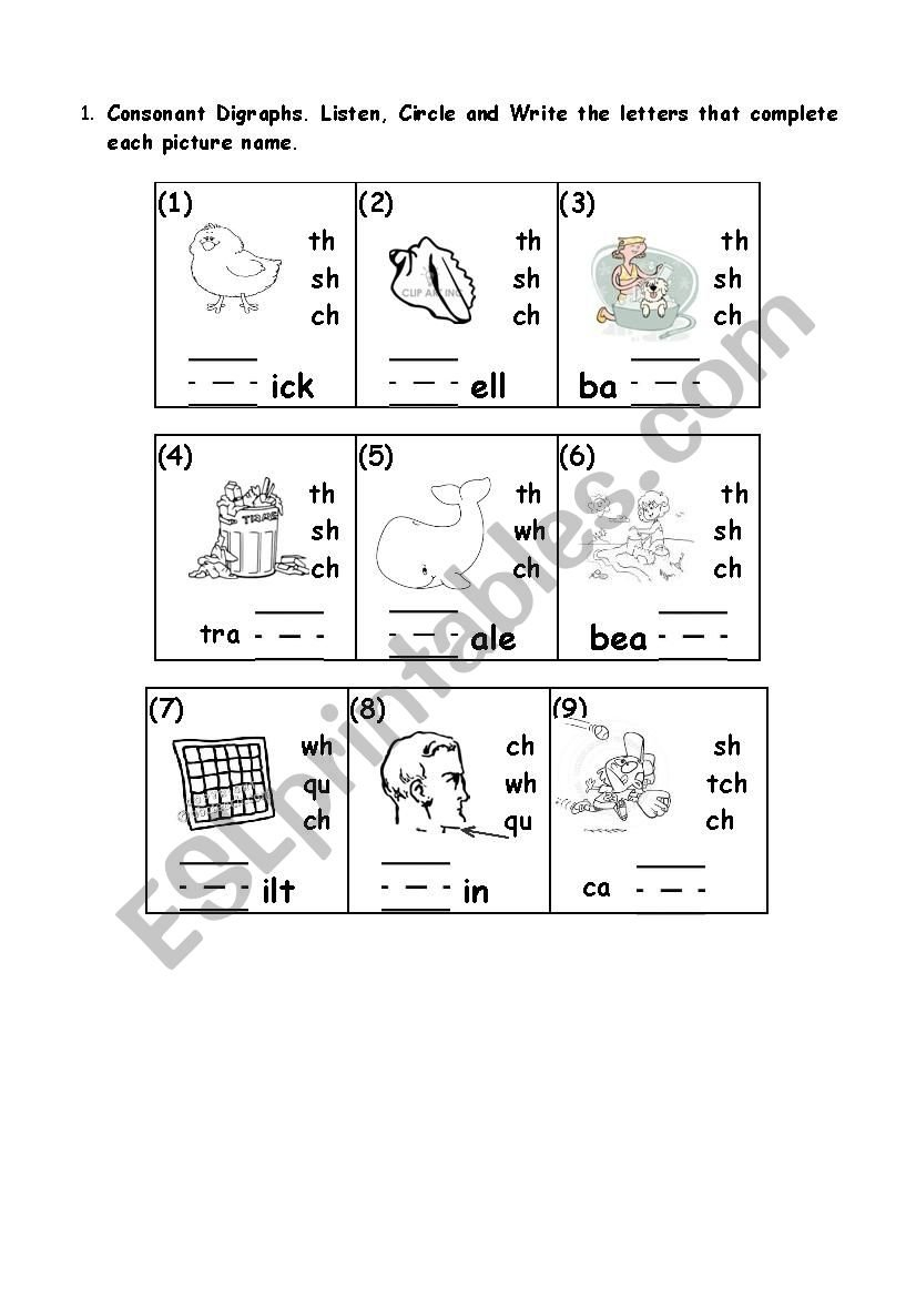 Consonant Digraph  Esl Worksheettrtess With Regard To Consonant Digraphs Worksheets