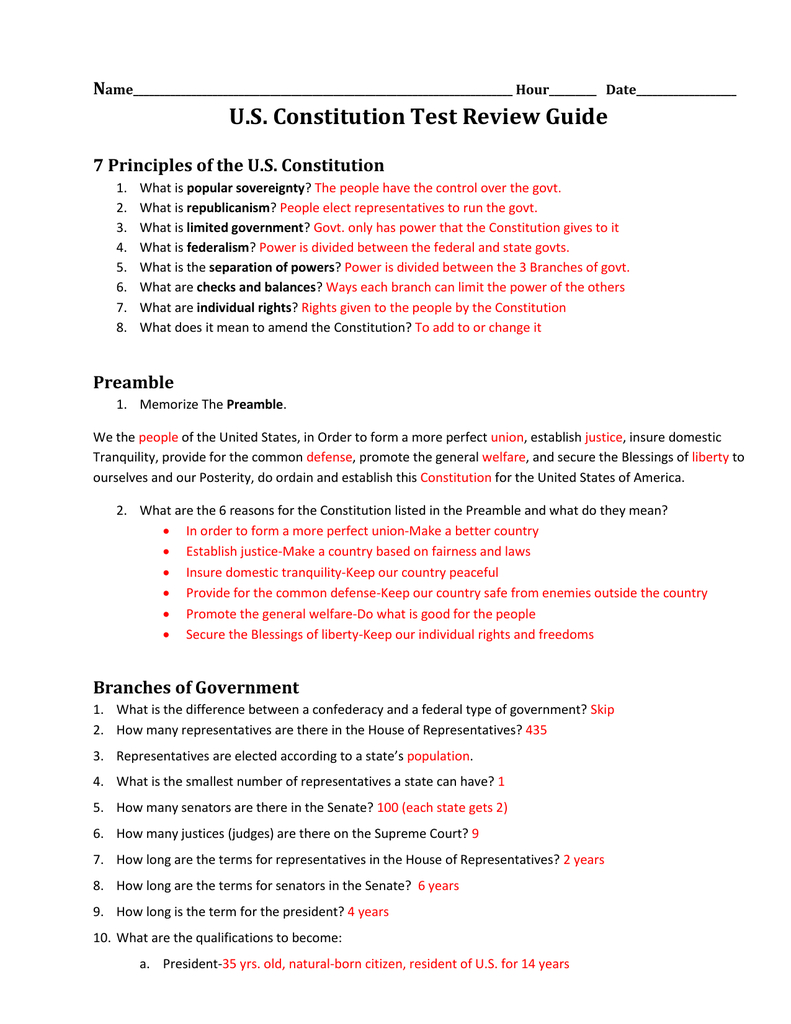 Constitution Test Review Guide Answer Key And Citizenship And The Constitution Worksheet Answers