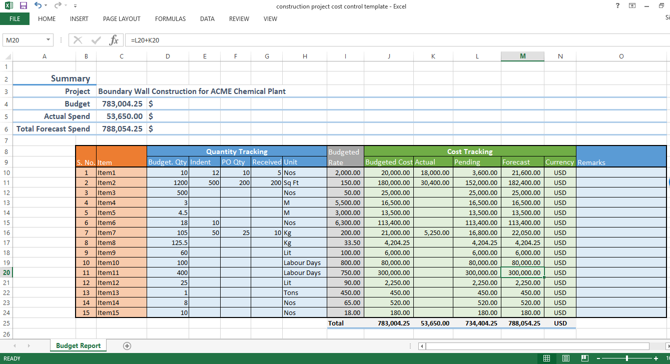 Construction Project Cost Control   Excel Template   Workpack As Well As Construction Quantity Tracking Spreadsheet