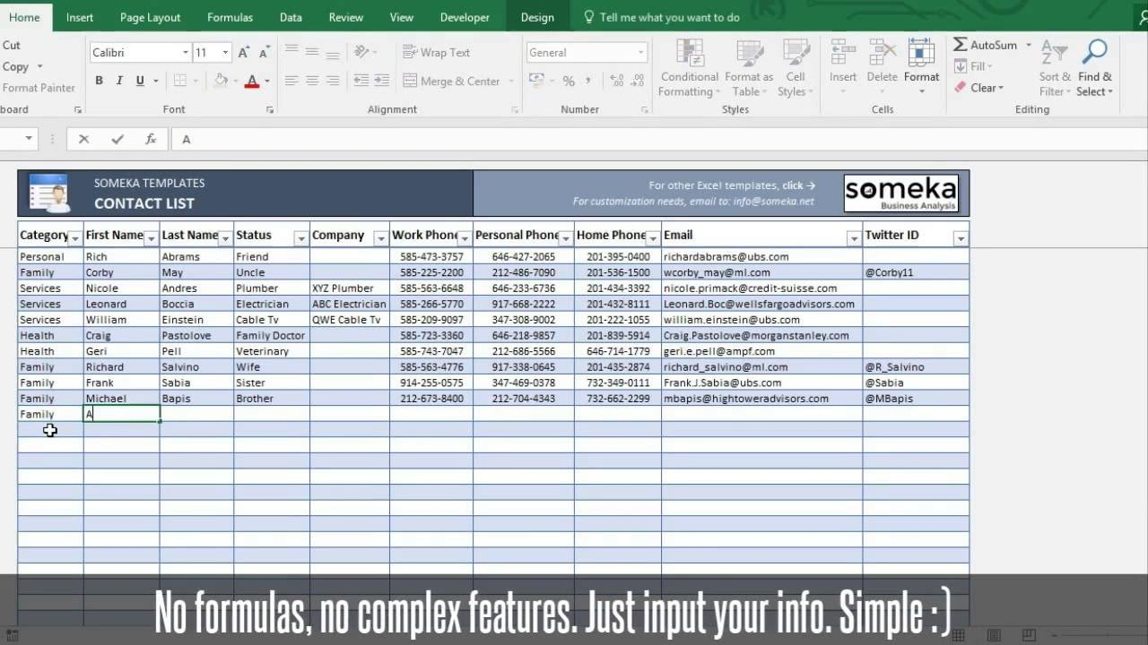 Contact List Template   Printable Spreadsheet | Free Download   Youtube Or Download Spreadsheet Free