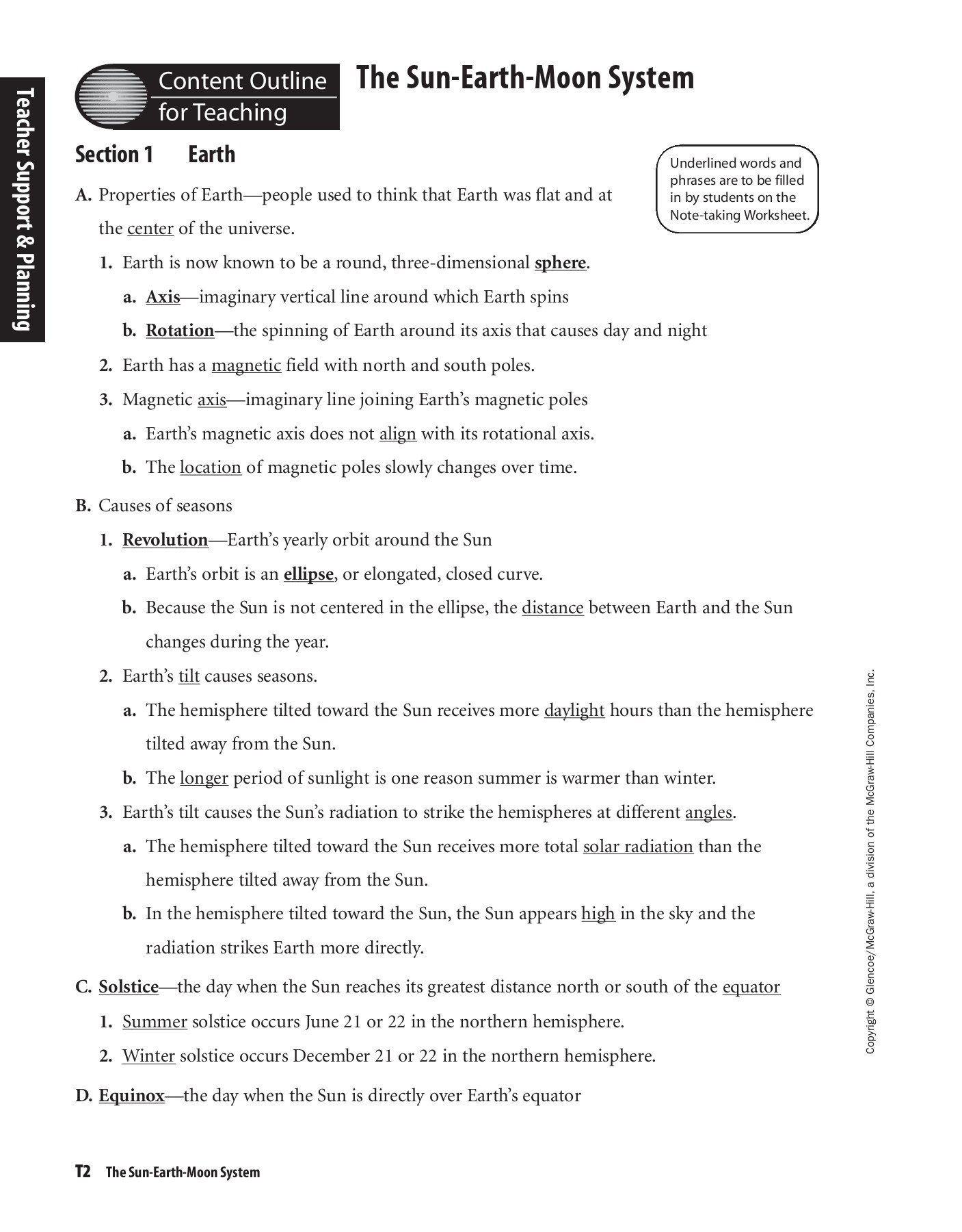 Content Outline The Sunearthmoon System For Teaching Pages 1  4 With The Sun Earth Moon System Worksheet