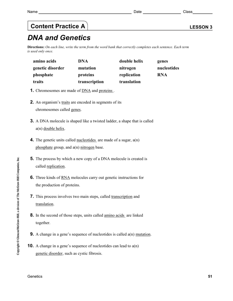 Content Practice Ab With Answers As Well As Genetics Worksheet Middle School