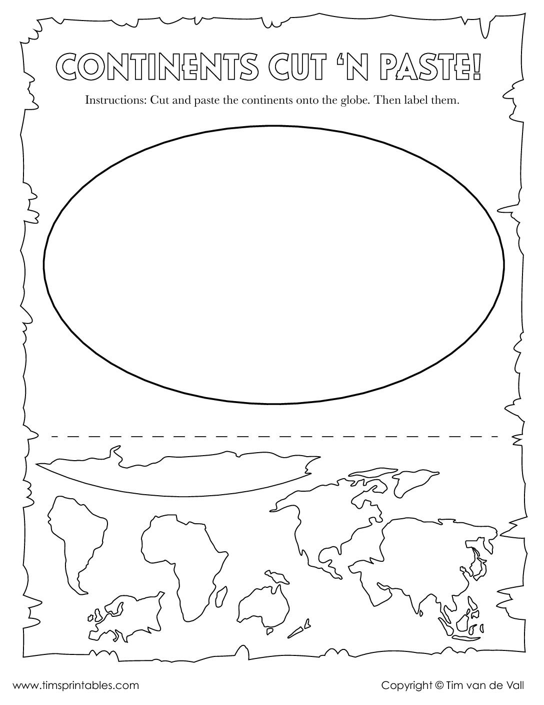 Continents Cut And Paste Activity  Tim's Printables Inside Continents And Oceans Worksheet Cut And Paste