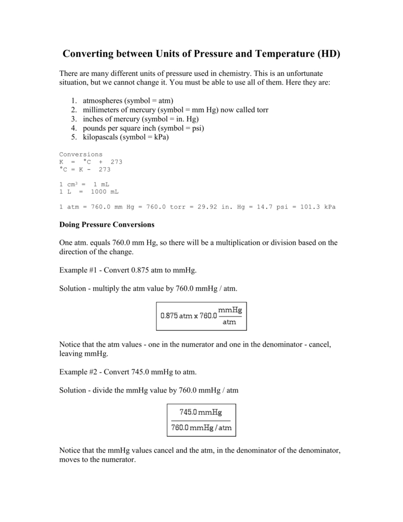 Converting Between Units Of Pressure And Throughout Pressure Conversion Worksheet
