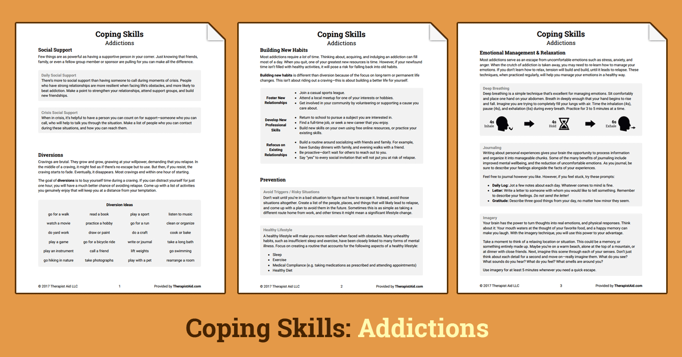 Coping Skills Addictions Worksheet  Therapist Aid Or Coping Skills Worksheets