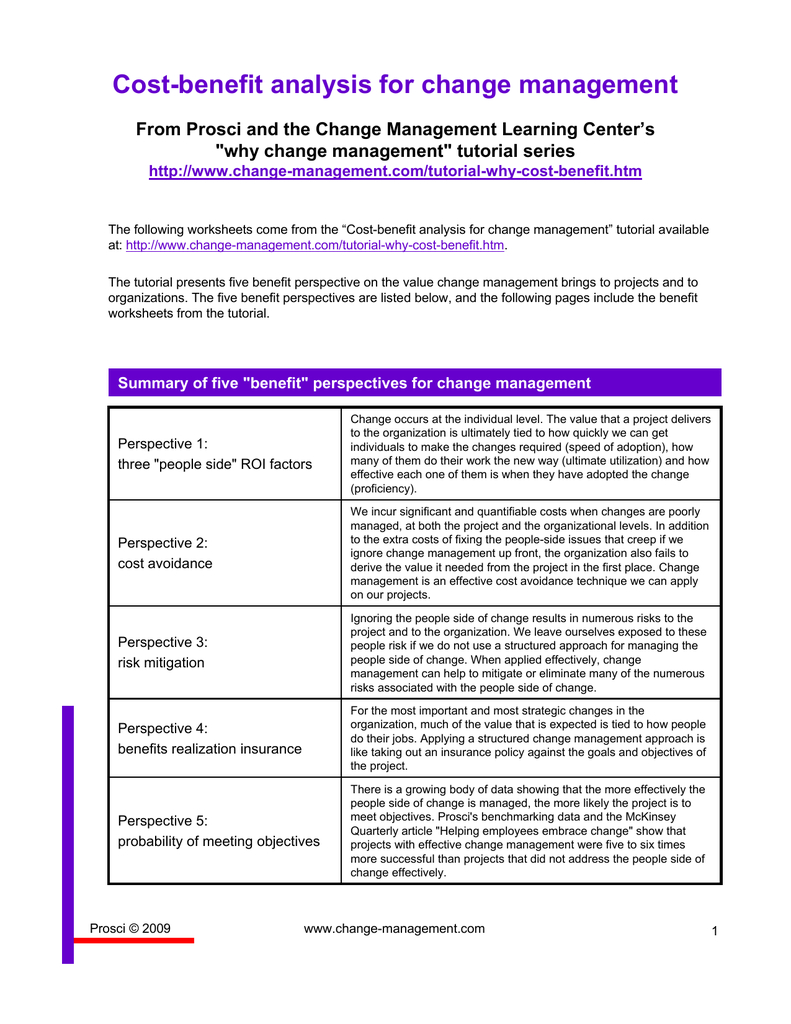 Costbenefit Analysis For Change Management Within Cost Benefit Analysis Worksheet