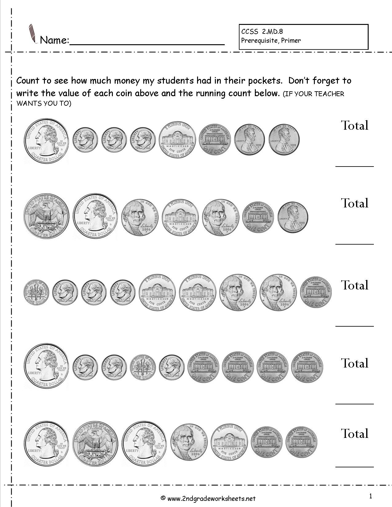 Counting Coins And Money Worksheets And Printouts Or Free Printable Coin Worksheets